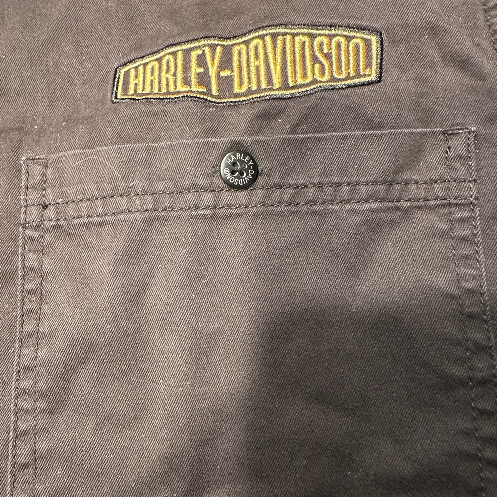 Harley Davidson button down vest with frayed cut-off sleeves. 3XL - Picture 3 of 6